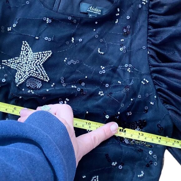 Holiday Black tule dress with sequin stars, back zipper, - Picture 11 of 15